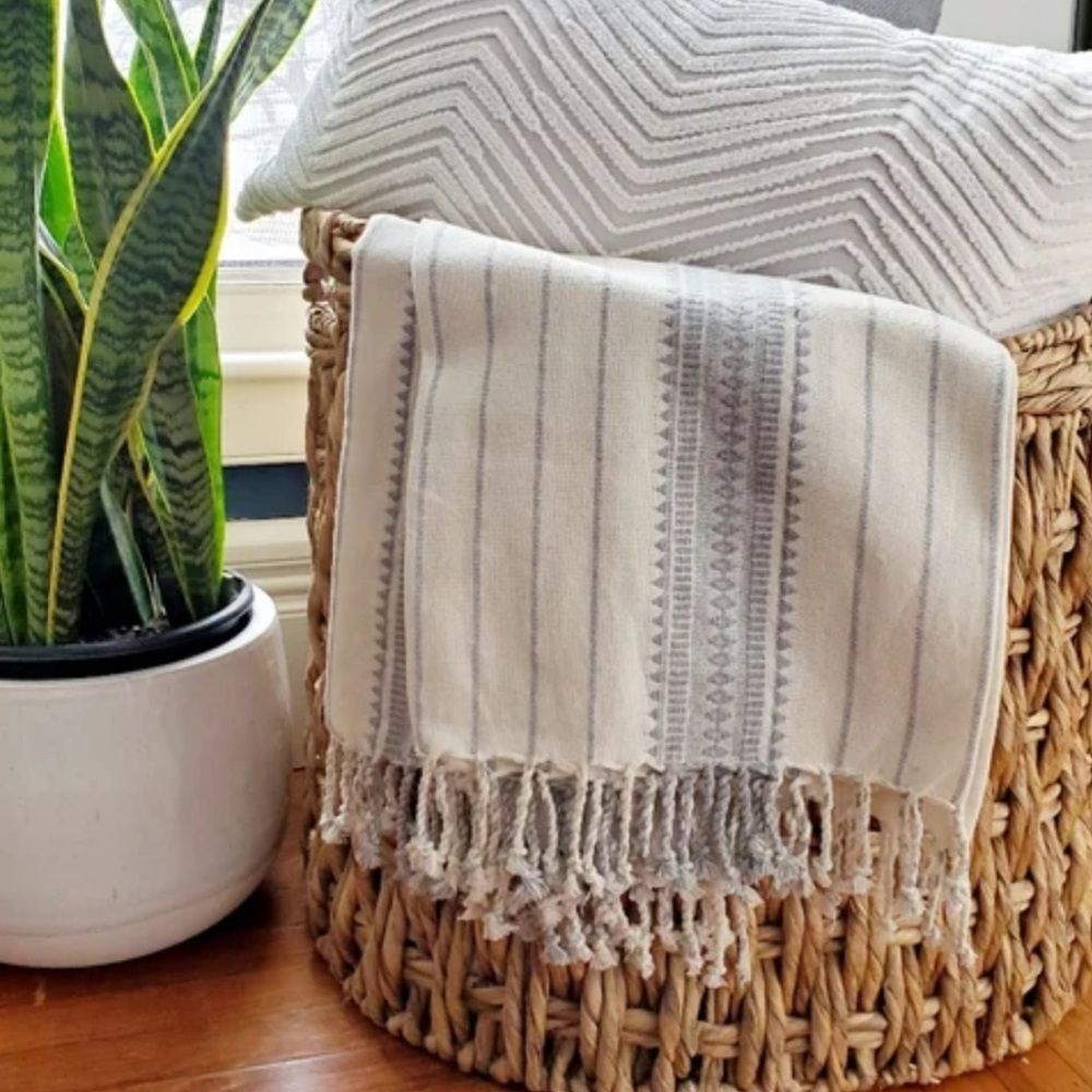 Urban 86 Super Soft Tan & Ivory 100% Cotton Throw Blanket